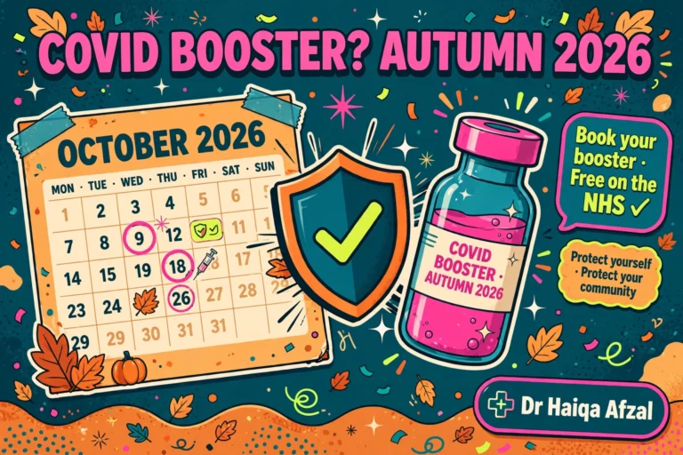 Illustrated guide cover for who should get the COVID booster this autumn, showing 2026 eligibility groups