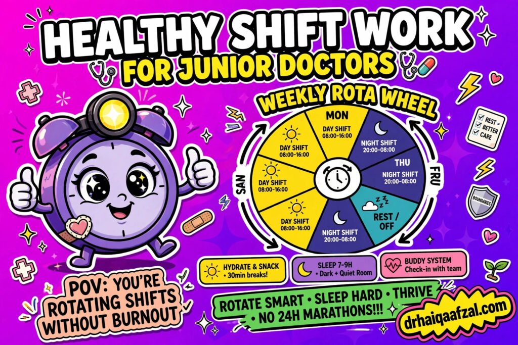 Illustration about what is the healthiest shift work schedule, forward rotation and night shift recovery, drhaiqaafzal.com